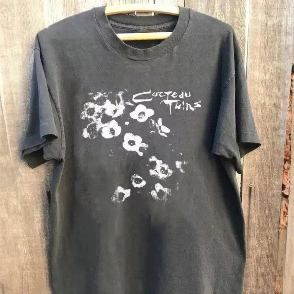 Cocteau Twins Aesthetic Flower T Shirt, Black Floral Band Tee Unisex 05